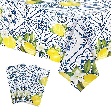 PRICES MAY VARY. What You Will Get: The package contains a total of 3 pieces of capri lemon table covers, the quantity and style is sufficient for your daily use and replacement summer fruit lemon party supplies, you can also share them with your friends Reliable Material: The capri lemon themed table cover is mainly made of PE, which is waterproof and oil-proof, so it is very convenient for you to fight off stains or spills when it gets dirt Size Details: The capri lemon themed party table cove Blue And Yellow Party Theme, Yellow Party Themes, Capri Lemon, Italian Baby Showers, Lemon Themed Party, Yellow Party, Baby Shower Decoration, Decoration Party, Blue Tiles