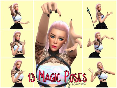 Sims 4 — Magic Poses by Un1con35 — Magic poses for your Sims, I hope you like them To use the poses you need the Mod pose Sims 4 Magic Poses, Sims 4 Magic School, Sims 4 Magic Cc, Magic Poses, The Sims 3 Cc, Sims4 Pose, Spiderman Poses, Sims 3 Cc, Sims Poses