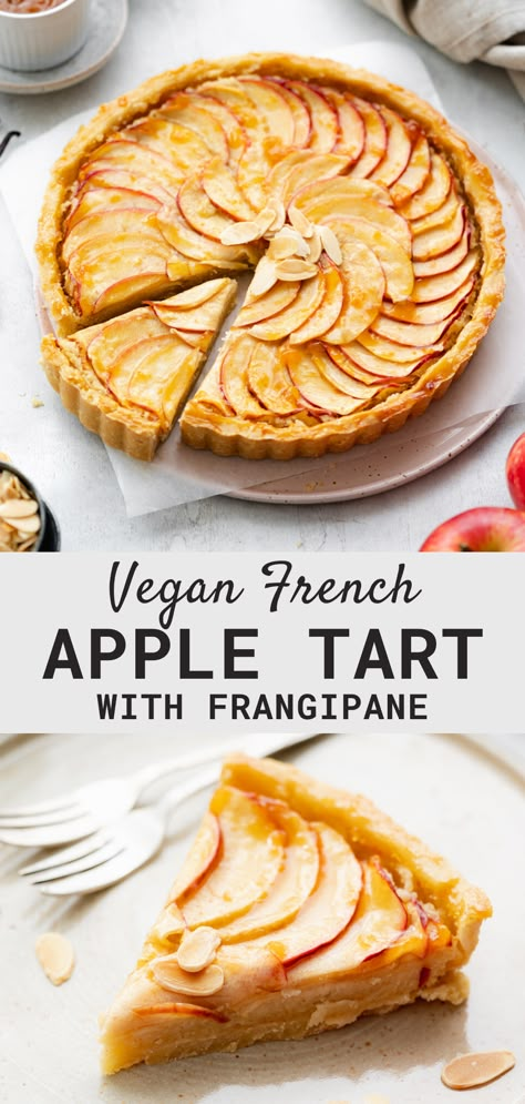 Vegan Frangipane, Vegan Apple Tart, Apple Frangipane Tart, Glazed Apples, Apple Frangipane, Almond Frangipane, Tarte Vegan, French Apple Tart, Vegan Tarts