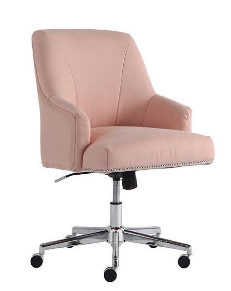 Pink Desk Chair, Pink Office Chair, Upholstered Office Chair, Office Desk Chairs, Pink Desk, Pink Office, Home Office Chair, Office Chair Design, Desk Chairs