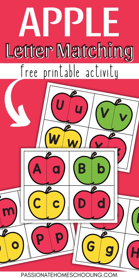 Help your preschooler master letter recognition with these printable apple puzzle cards! This fall activity is a fun and educational way to practice phonics. Ideal for hands-on learning at home or in the classroom, these puzzles feature upper and lowercase letters that fit together visually. Encourage your child to match pairs and practice letter sounds. Simple to prepare, these cards are a great tool for engaging young minds and fostering learning. Apple Letter Activities Preschool, Apple Letter Match, Learning Letters Preschool, Phonics Puzzles, Apple Letters, Teaching Letter Recognition, Teaching Preschoolers, Puzzle Cards, Early Reading Skills