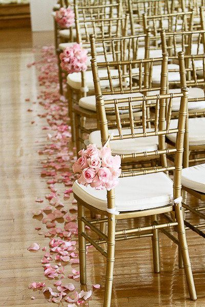 Pink & Simple - Elegant accents to your guests' chairs during your ceremony Biltmore Wedding, Gold Wedding Colors, Wedding Chair Decorations, Pink And Gold Wedding, Wedding Aisle Decorations, Ceremony Flowers, Aisle Decor, Wedding Decor Elegant, Chair Decorations