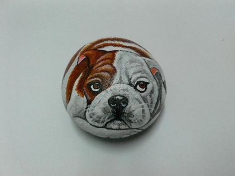 Bulldog Rock Painting-- School Spirit Summer Project Bulldog Painted Rock, Rock Projects, Dog Bulldog, Painting School, Bird Houses Ideas Diy, Houses Ideas, Stones Art, Dog Rocks, Like A Rock