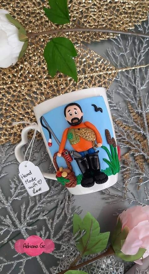 #https://www.facebook.com/Adriana-GE-181789723390267/ Polymer Clay Mug For Men, Polymer Clay Fish, Cold Play, Clay Fish, 3d Ideas, Clay Cup, General Ideas, Clay Mugs, Mugs For Men