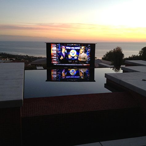 Outdoor Tv Screen, Pool Speakers, Pool Movie, Outdoor Projector Screen, Hidden Pool, Lights Patio, Patio Lights, Outdoor Projector, Outdoor Theater