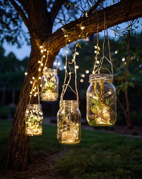 Transform your garden into a magical retreat with mason jar lights! Perfect for cozy nights under the stars. 
Share your favorite garden glow moments! ✨🌿
#homeandgarden #betterhomesandgardens #homegardening Backyard Night, Crafts With Glass Jars, Clean Crafts, Small Courtyard Gardens, Small Courtyards, Light Magic, Mason Jar Lighting, Jar Lights, Courtyard Garden