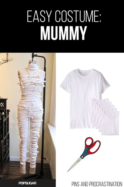 Easy Last Minute DIY Halloween Costume: Mummy Halloween Costume Mummy, Last Minute Diy Halloween Costumes, Mummy Diy, Last Minute Diy Costumes, Costumes Faciles, Mummy Halloween Costume, Meme Costume, Mummy Costume, Kostum Halloween