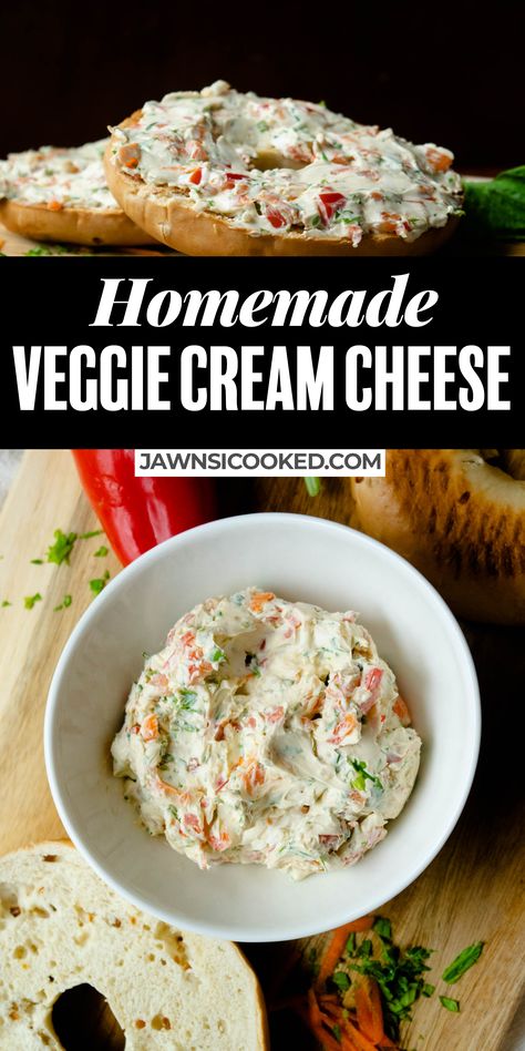 This super simple Homemade Veggie Cream Cheese Spread is easy to make, and tastes way better than any store bought veggie cream cheese, and is ready in minutes! Vegetable Cream Cheese Recipe, Veggie Cream Cheese Recipe, Cream Cheese Delight, Cream Cheese Veggie Dip, Vegetable Cream Cheese, Veggie Cream Cheese, Sandwich Spread Recipes, Sandwich Spreads, Cream Cheese Spread Recipes