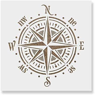 Rose Stencil Templates, Compass Stencil, Compass Rose Art, Anchor Stencil, Beach Stencils, Stenciled Wall Decor, Easy Chords, Nautical Stencils, Stencil Cards