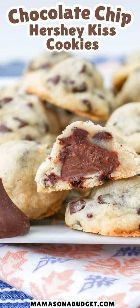 Chocolate Chip Hershey Kiss Cookies Hersheys Secret Kiss Cookies, Hidden Kiss Cookies, Recipes Using Hershey Kisses, Cookies With Hershey Kiss On Top, Kiss Cookies Hershey, Hersey Kiss Cookies, Hershey Kiss Cookies Recipe, Cookies With Hershey Kisses, Kiss Cookie Recipe