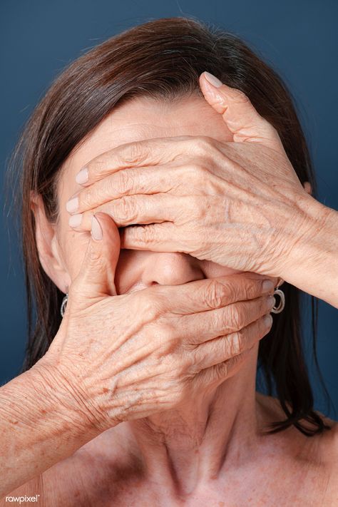 Close up of a senior woman covering her face | premium image by rawpixel.com / Jira Angry Person, Close Eyes, Diverse People, Healthy Lifestyle Quotes, Closed Eyes, Face Expressions, Male Portrait, Woman Standing, Studio Portraits