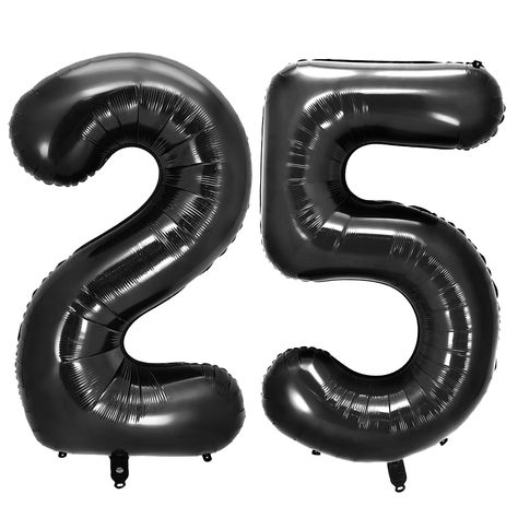 PRICES MAY VARY. Premium quality: These number balloons are Made of Aluminum Foil, safe and non-toxic. It can be filled with No 25 52 Black foil number 25 balloons, great decorations for birthday party decorations. Please avoid filling more than 90% of air or helium and last a long time after inflated. Empty balloon is 42 inch, after filled with helium or air, it's 40 inch. Reusable, use the straw to inflate it slowly, also can deflate with straw. [Anniversary Decor] 25 52 number foil Mylar ball 25 Balloons, 25 Birthday Decorations, 26 Birthday, Birthday Decorations For Women, 52 Birthday, 25 Birthday, Birthday Picnic, Anniversary Decor, 26th Birthday