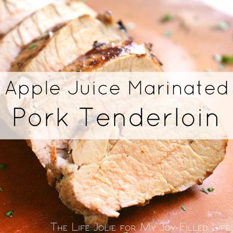 This Apple Juice Marinated Pork Tenderloin is such a great meal for busy nights! It's super quick and easy to put together (in advance!) and tastes delicious. Pork Roast With Apple Juice, Instapot Pork Tenderloin, Pork Marinade Recipes, Apple Pork Loin, Marinated Pork Tenderloin, Pork Roast With Apples, Pork Tenderloin Marinade, Apple Juice Recipe, Pork Tenderloin Oven