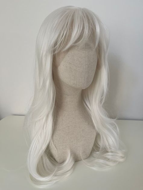 Platinum White Hair, White Bangs, Bangs Styling, White Wigs, White Wig, Pony Style, Platinum Hair, Long Hair With Bangs, Platinum Blonde Hair