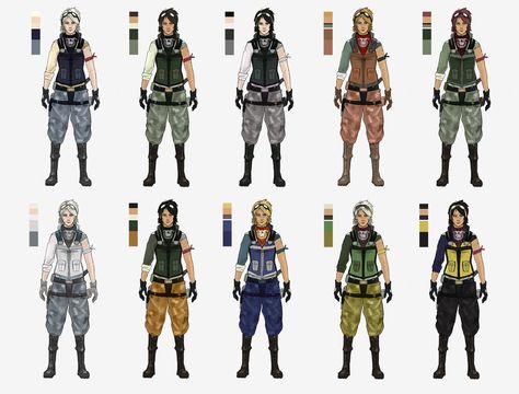 Character Color Schemes by KaiserCVR Color Theory Character Design, Character Design Color Scheme, Character Color Palette Design Reference, Character Color Schemes, Character Turnarounds, Character Guide, Character Turnaround, Armor Clothing, Drawing Styles