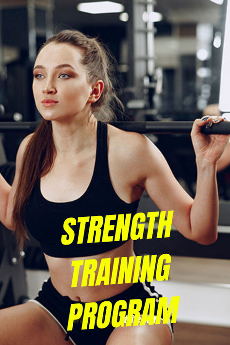 A woman following a strength training program, performing exercises like deadlifts, squats, bench presses, and rows. She is dressed in supportive workout gear, using dumbbells and barbells in a well-equipped gym. The image highlights a structured routine designed to build muscle, increase strength, and enhance overall fitness for women. How To Strength Train For Women, Strength Training Routine For Women, Strength Training Guide For Women Over 40 Workout Plans, Home Strength Training For Women, Strength Training Program For Women, Training Program For Women, Strength Training Guide For Women, Women Strength Training, 15 Minute Morning Yoga