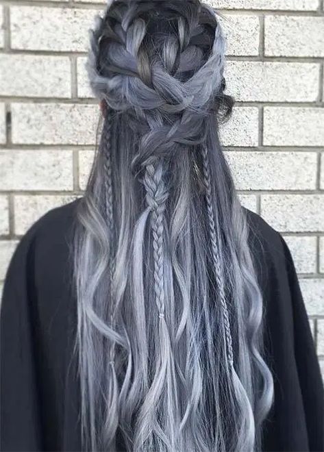 85 Silver Hair Color Ideas and Tips for Dyeing, Maintaining Your Grey Hair | Fashionisers© Hair With Blue Tips, Silver Hair Color Ideas, Grey Hair Color Silver, Hair Dye Tips, Highlights Lowlights, Hair Color Unique, Blue Tips, Gray Hair Cuts, Silver Hair Color