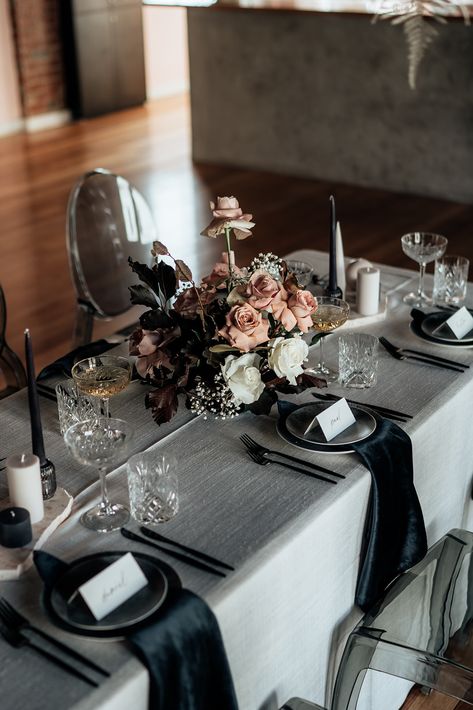 Moody Tablescape, Dramatic Table, Wedding Reception Tablescapes, Hire Style, Romantic Table Decor, Romantic Wedding Style, Together Journal, Southern Lights, Moment Photography