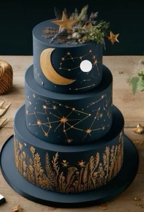 Celestial Wedding Cake, Constellation Wedding, Sailor Moon Wedding, Hand Painted Wedding Cake, Harry Potter Birthday Cake, Decorate A Cake, Painted Wedding Cake, Galaxy Wedding, Icing Ideas