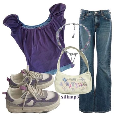 H2o Aesthetic Outfits, Purple Y2k Outfit, French Summer Fashion, Girly Aesthetic Outfit, Outfits 2000s, Sleepover Things, 2000s Clothes, Purple Fits, Dream Outfits