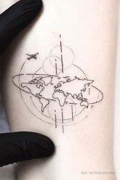 Pinterest World Map Tattoos, Globe Tattoos, Airplane Tattoos, Planet Tattoos, Map Tattoos, Tattoo Set, Tattoo Trends, Forearm Tattoos, Couple Tattoos