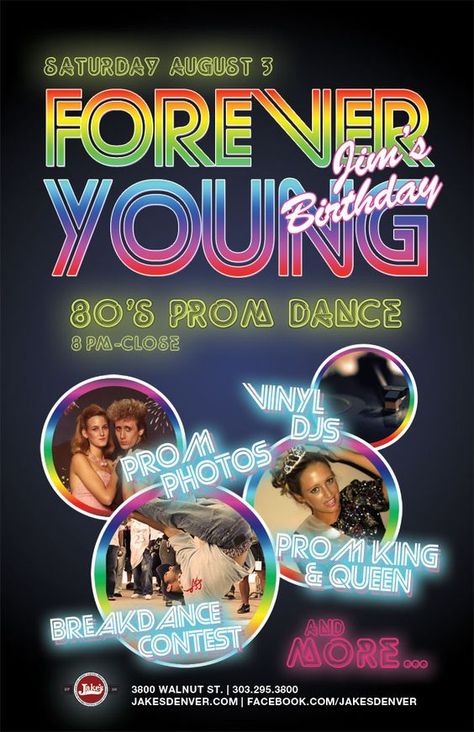 Forever Young Party, Prom Theme Party, Prom Party Ideas, 80s Prom Party, Prom Invites, 80's Prom, Retro Prom, Prom Posters, Prom Themes