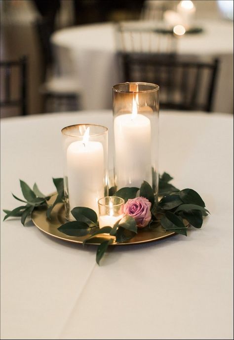 candle wedding centerpiece purple and greenery centerpiece  #weddings #wedding #weddingcolors #weddingideas #greenweddings #weddingcenterpieces Simple Elegant Centerpieces, Purple Wedding Centerpieces, Rehearsal Dinner Decorations, Greenery Centerpiece, Rustic Wedding Decorations, Simple Wedding Centerpieces, Tafel Decor, Candle Wedding Centerpieces, Kauai Wedding