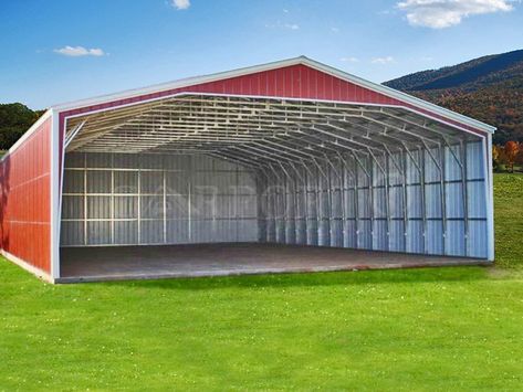 Wide Metal Carport | 40x30 Vertical Roof | Carport1 Farm Equipment Storage, Carport Storage, Metal Carport Kits, Carport Prices, Carports For Sale, Custom Metal Buildings, Metal Garage Buildings, Carport Kits, Metal Building Designs