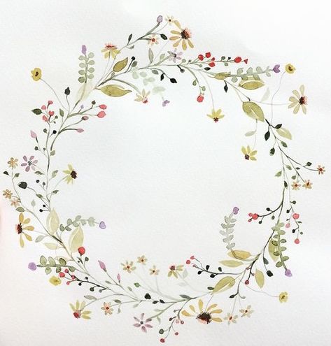 Drawing In Circle, Watercolor Flower Wreath, Watercolor Art Journal, Calligraphy Cards, Watercolor Circles, Wreath Project, Independance Day, Wreath Drawing, Beauty Culture