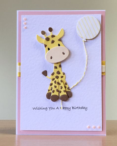 Handmade Giraffe Birthday Card - Elizabeth Craft giraffe die.  For more of my cards please visit CraftyCardStudio on Etsy.com. Handmade Giraffe Cards, Craft Giraffe, Giraffe Cards, Giraffe Birthday Card, Giraffe Card, Giraffe Party, Giraffe Birthday, Cricut Birthday, Baby Cards Handmade