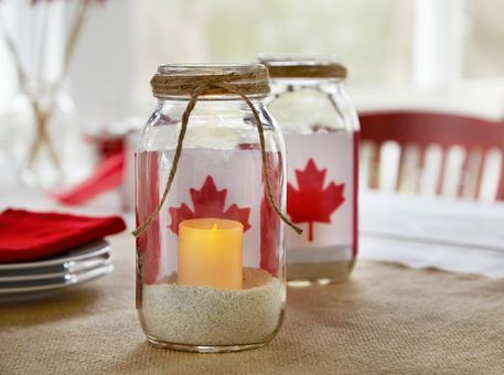 11 Mason jar crafts perfect for Canada Day | Cottage Life Canada Decor, Canada Party, Canada Day Crafts, Canada Day Party, Day Party Ideas, Canada Holiday, Canada Eh, Happy Canada Day, Crafts For Seniors