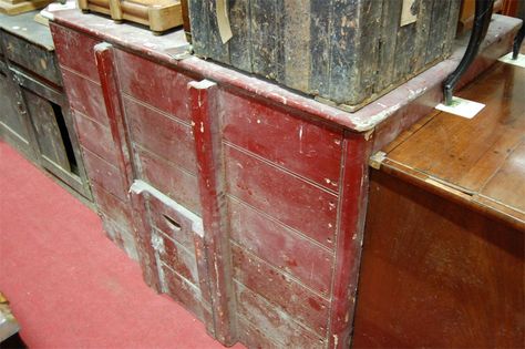 Lot 822 - * A large Victorian red painted pine hinge top coal bunker having rise and fall central door Coal Bunker, Decorative Frames, House Features, Frame Decor, Mirror Frames, Antique Collection, Print Pictures, Hinges, Red