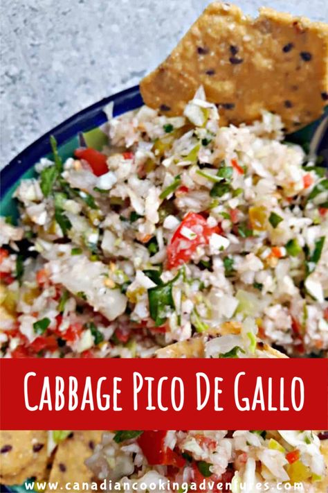 This is my favorite way to make Cabbage Pico De Gallo. Why? Because it is shredded so fine like you see below. #mexican #appetizer #cabbage #pico #de #gallo #picodegallo #tomatoes #onion #dip #keto #recipe Mexican Cabbage, Cabbage Salsa, Mexican Appetizer, Eastern European Recipes, Mexican Salsa, Salsa Fresca, Slow Cooker Meatballs, Weekend Cooking, Delicious Appetizer Recipes