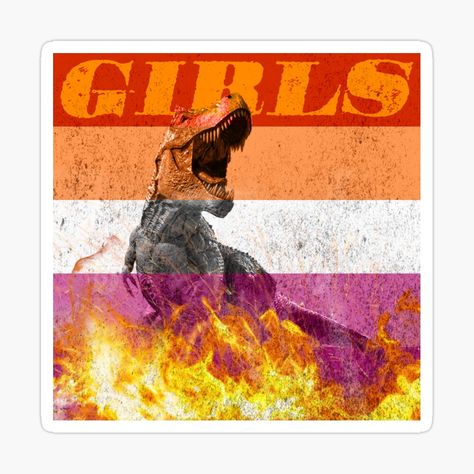 Get my art printed on awesome products. Support me at Redbubble #RBandME: https://www.redbubble.com/i/sticker/cool-lesbian-flag-with-dinosaur-by-chunky-lad/148320329.EJUG5?asc=u Lesbian Stickers, Trex Dinosaur, Dinosaur Stickers, Gay Pride Flag, Lesbian Flag, Pride Stickers, Dinosaur Background, Pride Flags, Sticker Design