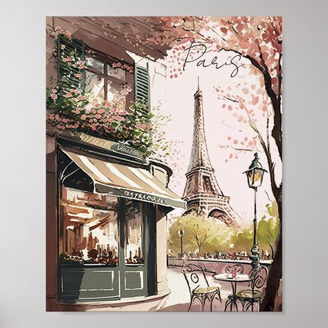 Parisian Cafe Wall Art.  Featuring the iconic Eiffel Tower and a chic Parisian coffee shop.  Perfect to decorate your home.  Option to personalize it with your own wording. Parisian Coffee Shop, Paris Coffee Shop, French Coffee Shop, French Party, Nice Tattoos, Random Products, Cafe Wall Art, Shop Poster, Parisian Cafe