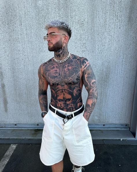 Full front tattoo for men Full Front Tattoo Men, Full Torso Tattoo Men, Full Stomach Tattoos Men, Full Front Tattoo, Torso Tattoo Men, Men Stomach Tattoos, Mens Stomach Tattoo, Front Tattoo, Stomach Tattoo