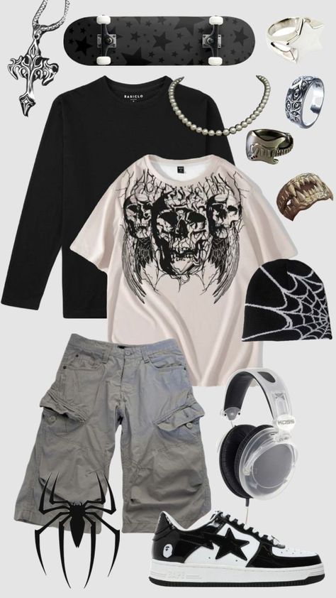 Summer Alt Outfits, 2023 Clothes, Shelf Light, Mha Dr, Grunge Fits, Dream Items, Grunge Clothes, Masc Outfits, Baggy Clothes