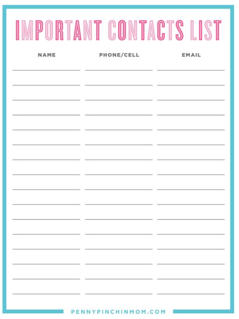 Email List Template, Emergency Contact List, Email Writing, Life Binder, Home Management Binder, Emergency Contact, Planner Organiser, Contact List, Printable Numbers