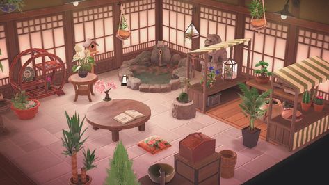 Animal Crossing Pc, Japanese Room, Animal Crossing Guide, Japan Aesthetic, Island Design, New Animal Crossing, Animal Crossing Game, Bath House, Island Home