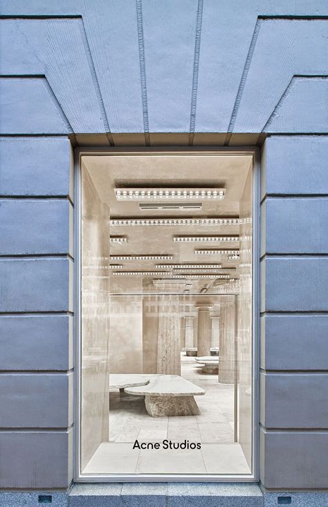 Acne Store, Retail Facade, Banks Building, Marble Columns, Acne Studio, Neoclassical Architecture, Marble Furniture, Roman Architecture, Architecture Magazines