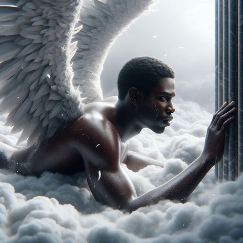 Black Male Angel, African Angel, Anger Art, Unique Expressions, Male Angel, Greek Mythology Art, Black Angels, Mythology Art, Black Love Art