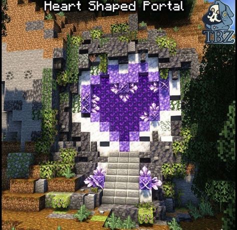 Minecraft Heart, Minecraft Portal, Amethyst Cave, Amethyst Decor, Heart Shaped Amethyst, Goth Houses, Minecraft Video Games, Portal Design, Minecraft Interior