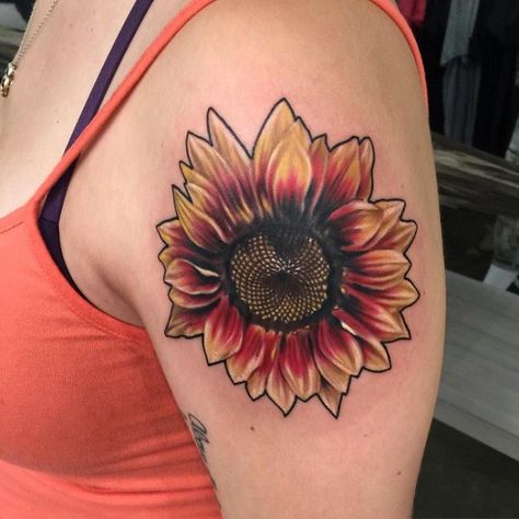 Red Sunflower Tattoo, Sunflower Tattoo Meaning, Sunflower Tattoo Thigh, Sunflower Tattoo Simple, Sunflower Designs, Sunflower Tattoo Sleeve, Sunflower Tattoo Shoulder, Wild Tattoo, Red Sunflowers