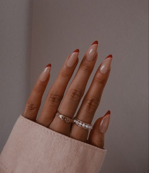 Burnt Orange Nails By Skin Tone Range, Boho Bridesmaid Nails, Nails For Terracotta Dress, Rust Acrylic Nails, Nails To Go With Burnt Orange Dress, Nails For Burnt Orange Dress, Rust Wedding Nails, Gel X Nails Round, Burnt Sienna Nails