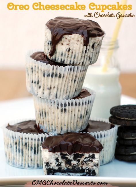 Cheesecake Cupcakes (Oreo) With Chocolate Ganache - Chocolate Dessert Recipes - OMG Chocolate Desserts Oreo Cheesecake Cupcakes, Cupcakes Homemade, Tasty Cookies, Cupcakes With Chocolate, Delicious Sweets, Cheesecake Mini, Oreo Cupcakes, Torte Cupcake, Cheesecake Cupcakes