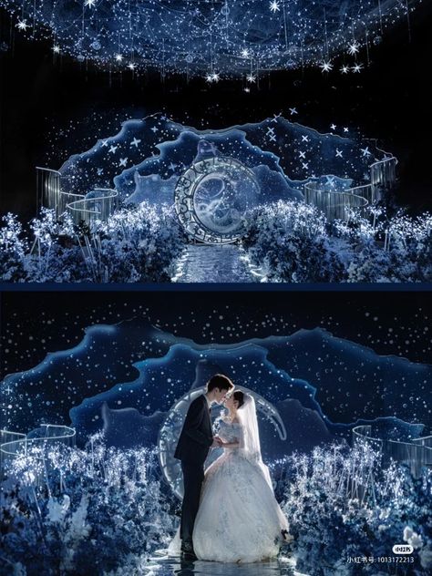 Galaxy Wedding Backdrop, Planetarium Wedding Ceremony, Galaxy Themed Wedding, Weddings Decorations Elegant Romantic, Star Themed Wedding, Ocean Wedding Theme, Idol Life, Galaxy Wedding, Starry Night Wedding