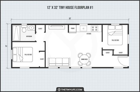 12 x 32 Tiny Home Designs, Floorplans, Costs And More - The Tiny Life 12x32 Tiny House Floor Plans, Tiny Home Layout, Tiny Home Designs, Home Layout, Home Gym Design Garage, Barn Homes Floor Plans, Unique Floor Plans, Small House Floor Plans, Tiny House Floor Plans