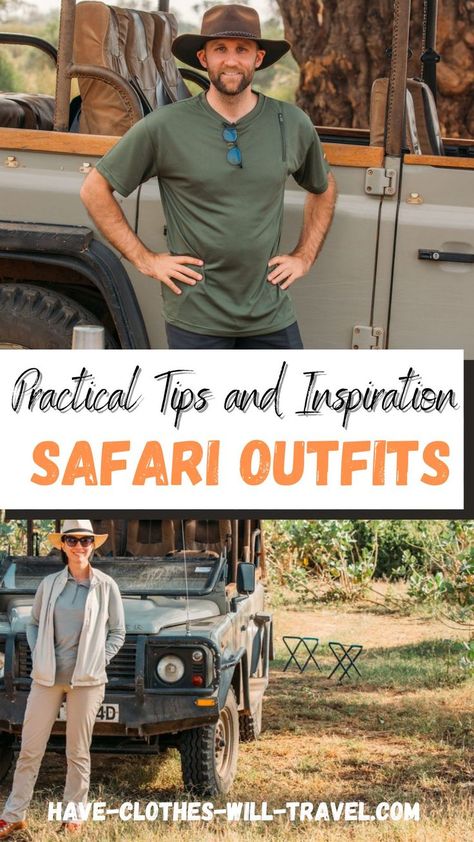 Your safari package is booked, and you can’t wait to travel, but what are you supposed to wear on safari? Don’t worry, you have come to the right place. In this post we are going to talk about the best and most comfortable safari outfits for men and women. Camp Dress, Safari Vest, Safari Outfit, Safari Outfits, Safari Dress, Ethical Clothing Brands, Safari Shirt, On Safari, Travel Capsule