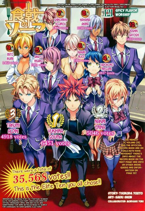 Who's your Elite Ten? Anime Magazine Cover, Shokugeki No Soma Anime, Anime Magazine, Anime Prints, Animes Emo, Anime Wall Prints !!, Shokugeki No Soma, Manga Wall, Poster Anime