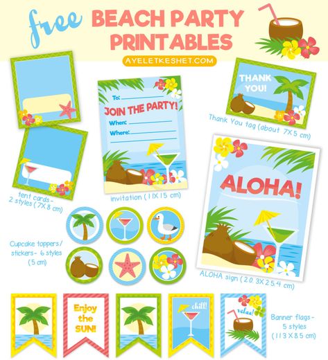 free summer printables - beach party kit Tropical Event, Printable Flags, Tropical Cards, Luau Party Decorations, Surf Party, Wedding Favors And Gifts, Summer Printables, Fiesta Tropical, Moana Party